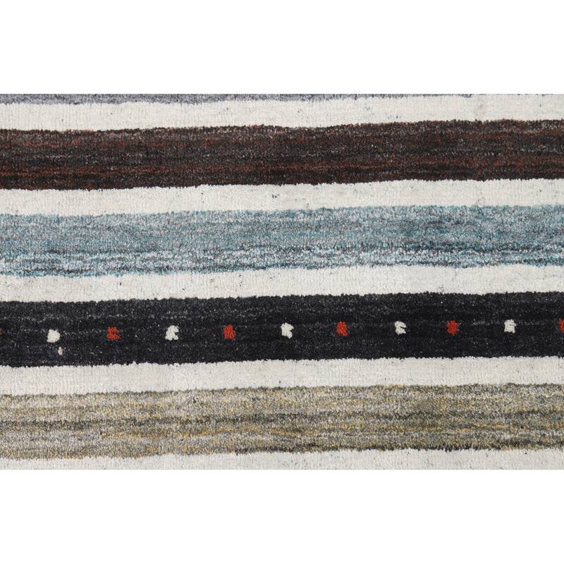 Striped Gabbeh Oriental Rug Handmade Accent Wool Carpet - 3'11" x 5'6"