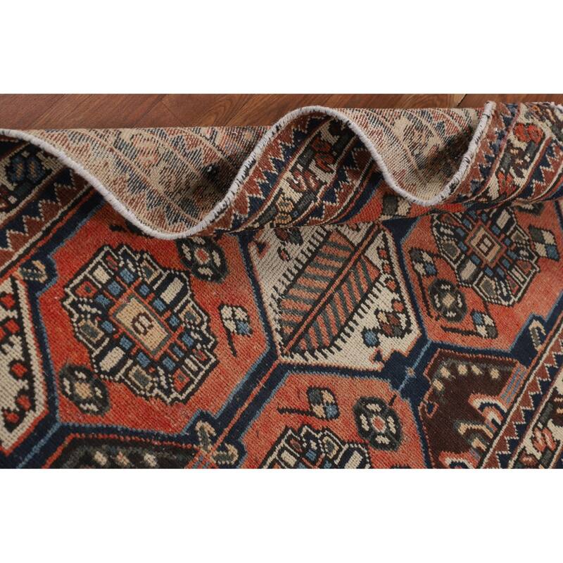 Tribal Orange Hamedan Persian Vintage Runner Rug Handmade Wool Carpet - 3'3" x 9'4"