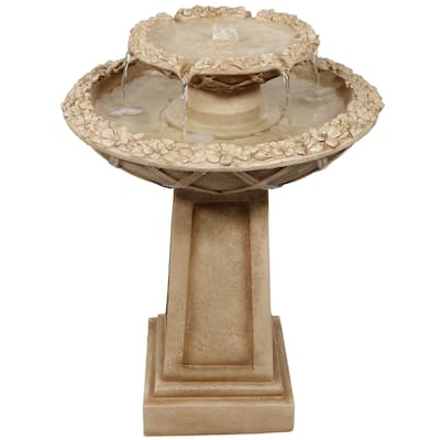 2-Tier Beveled Flower Outdoor Water Fountain 28" Garden Patio Feature