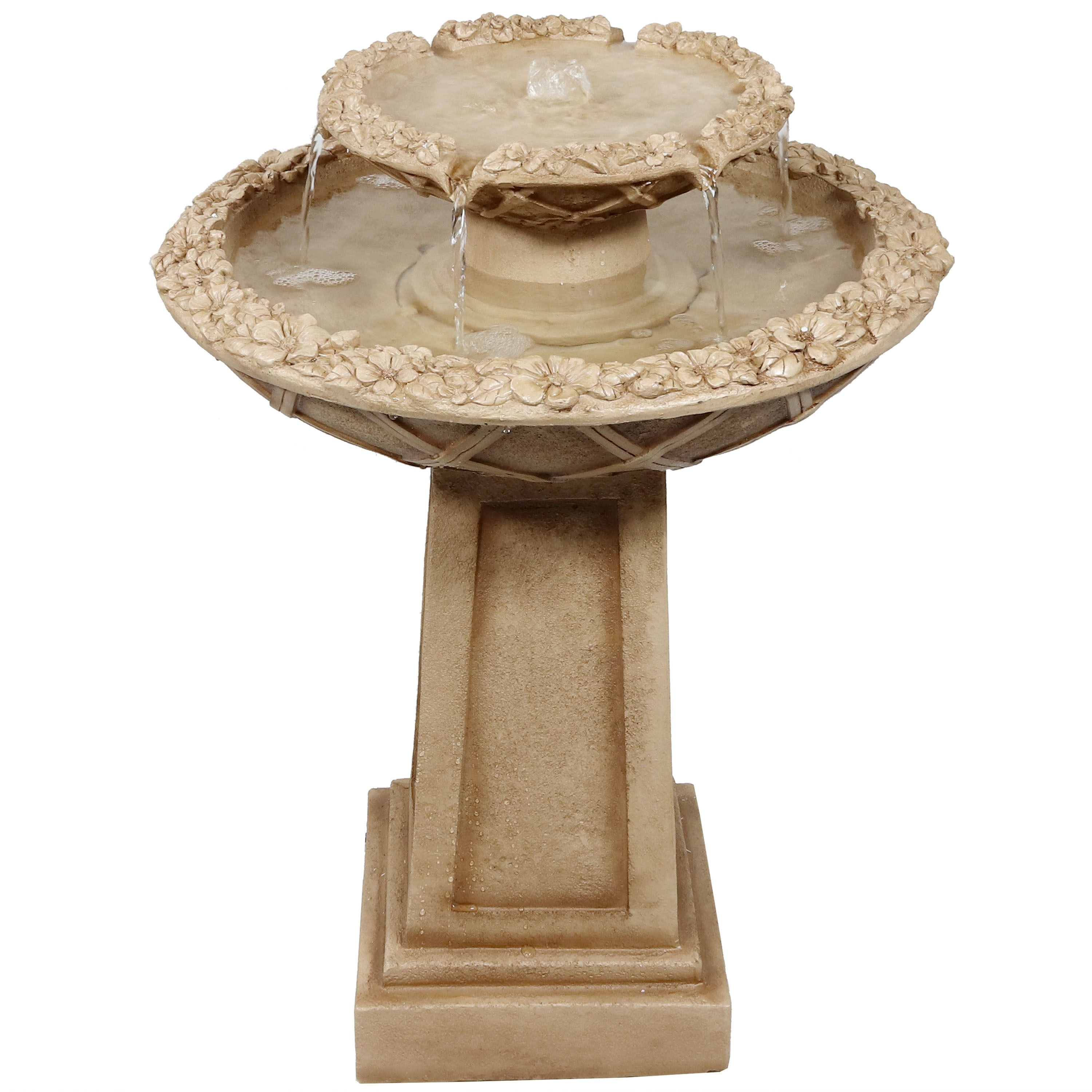 2-Tier Beveled Flower Outdoor Water Fountain 28" Garden Patio Feature