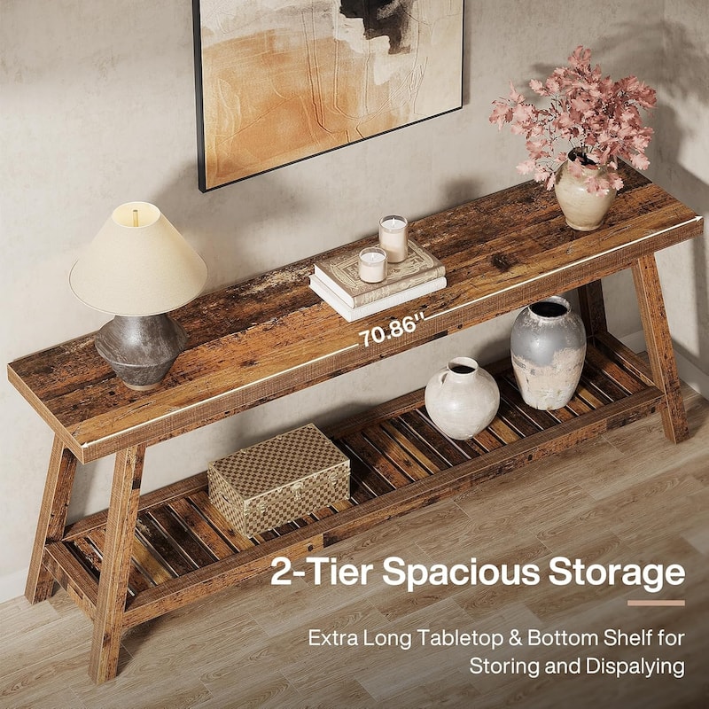 Farmhouse Console Entryway Table: 70.9 Inches Extra Long Console Table for Entryway, 2-Tier Narrow Wood Foyer Sofa Couch Table