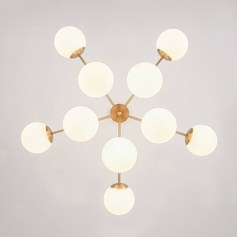 Mid-century 10-Light Sputnik Living Room Frosted Glass Orb Chandelier - 38.0 in