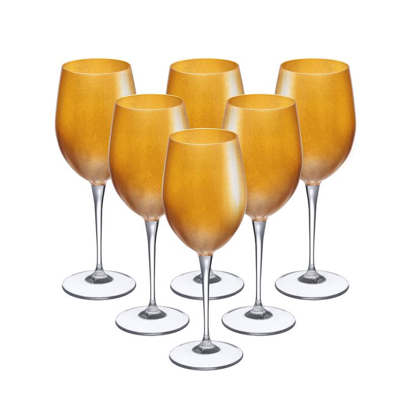 Majestic Gifts Inc. Glass Wine/Water Goblet Set/6 - Gold Glass W/ Clear Stem - 18 oz. Made in Europe