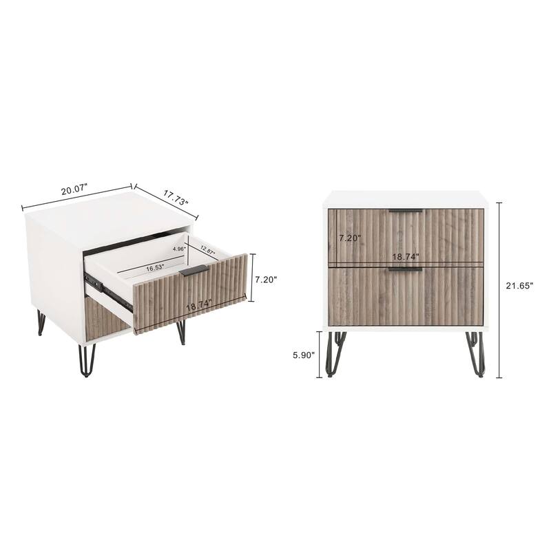 Manhattan Comfort Dumbo Mid Century 2 Drawer Nightstand Set of 2.