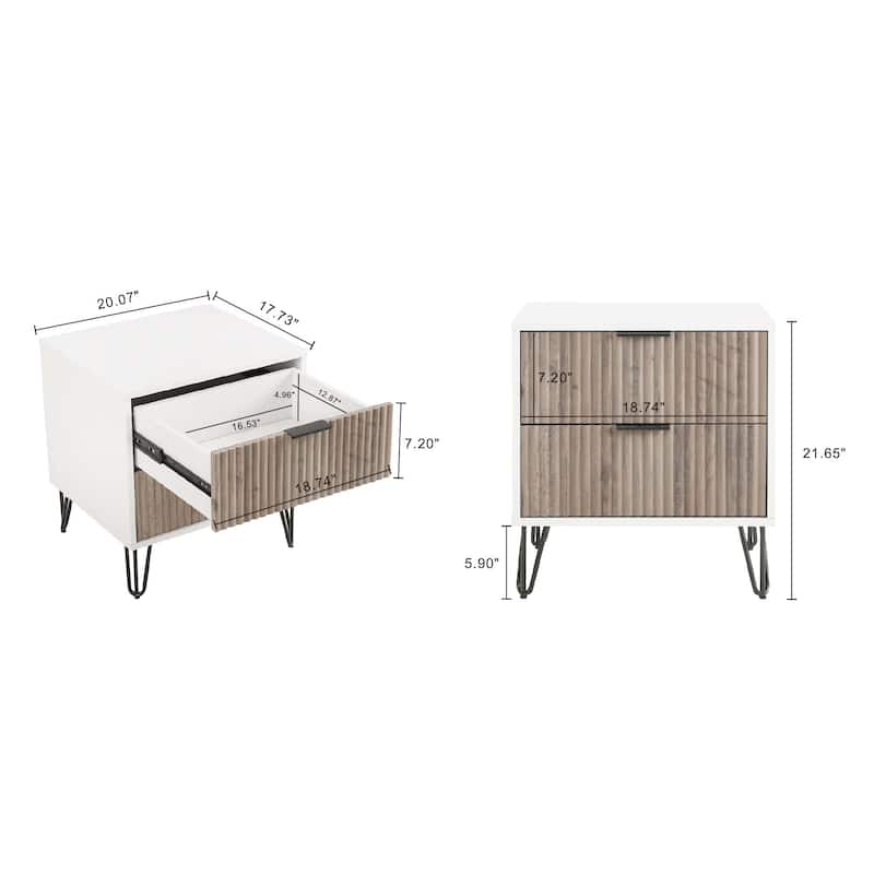 Manhattan Comfort Dumbo Mid Century Nightstand with 2 Drawer and Metal Feet.