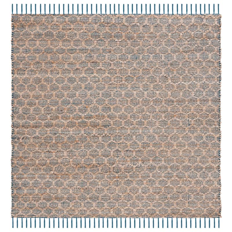 SAFAVIEH Handmade Cape Cod Zorina Coastal Jute Tassel Rug - 6' Square - Navy/Natural