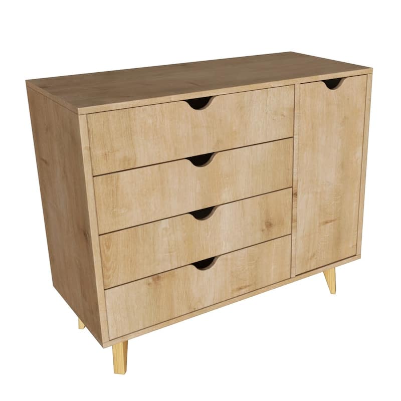 HomeRoots 35" Natural Solid Wood Four Drawer Combo Dresser