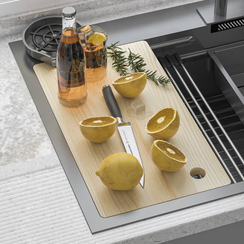 All-in-One Stainless Steel 33.2 in. Bowl Kitchen Workstation Sink