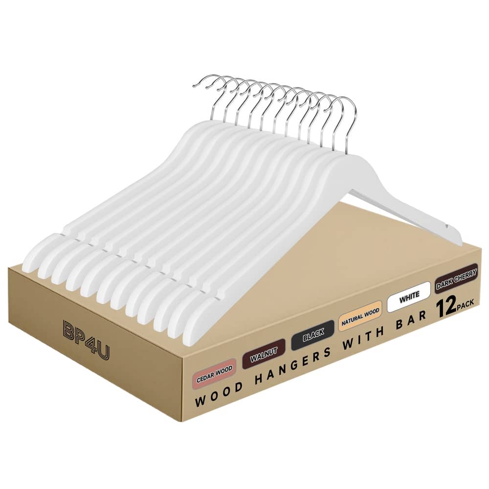 BP4U Premium Wooden Clothes Hangers, Solid Wood Coat Shirt Top Hangers for Jackets, Shirts, Dresses