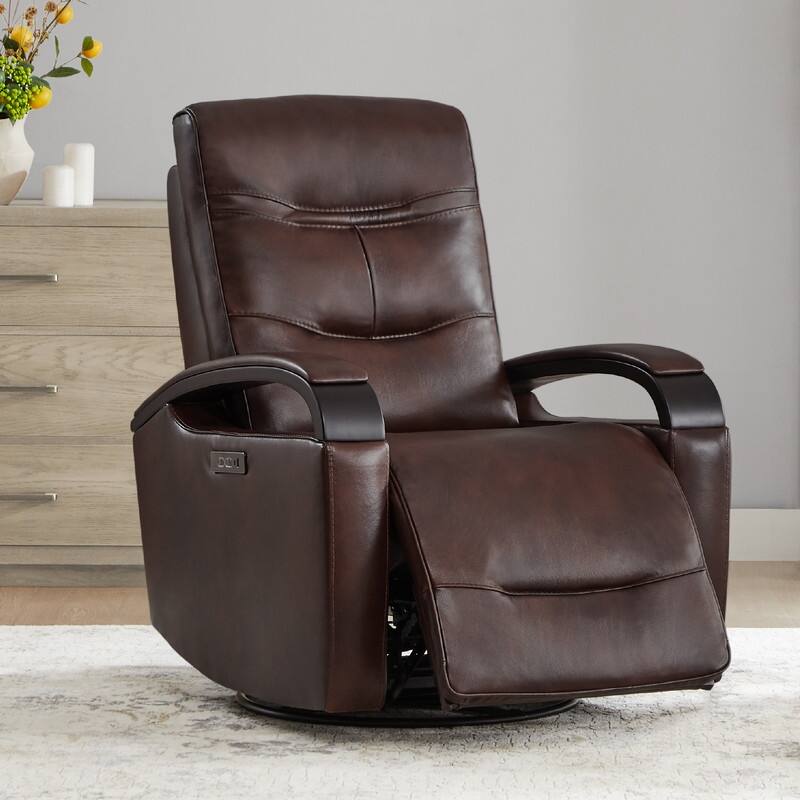 Spruce & Spring Regan Leather Power Recliner Swivel Glider Rocker with Power Headrest