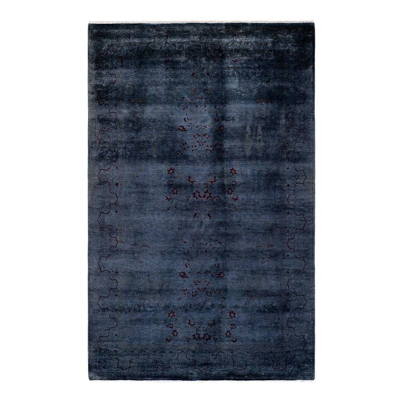 Overton Hand Knotted Wool Vintage Inspired Modern Contemporary Overdyed Blue Area Rug - 4' 9" x 7' 7"