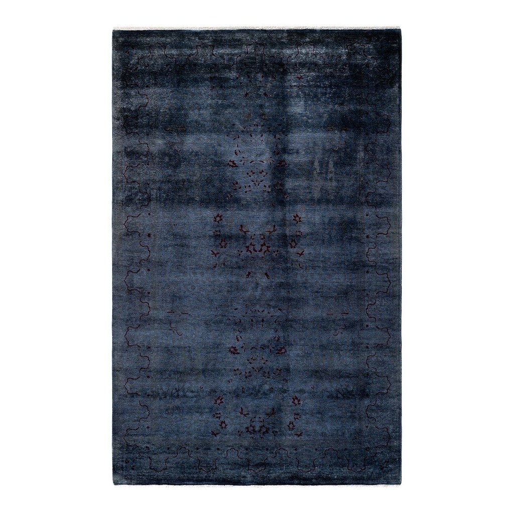 Overton Hand Knotted Wool Vintage Inspired Modern Contemporary Overdyed Blue Area Rug - 4' 9" x 7' 7"