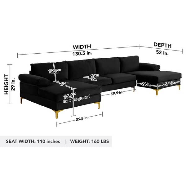 dimension image slide 0 of 12, Modern XL Velvet Upholstery U-shaped Sectional Sofa
