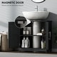 preview thumbnail 23 of 32, HOMCOM Pedestal Sink Storage Cabinet, Farmhouse Freestanding Bathroom Sink Cabinet with 2 Barn Doors and Adjustable Shelf, White