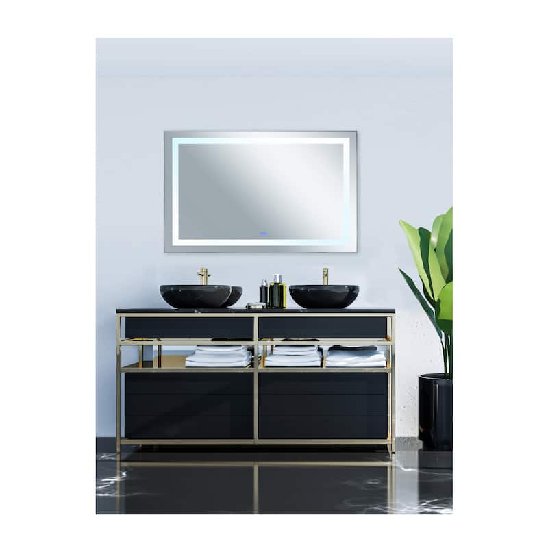 36" x 70" Abril Matte White Rectangle LED Wall Mirror