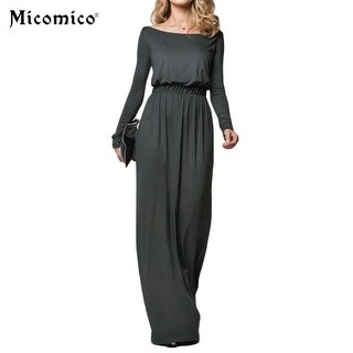 Shop Women Elegant Maxi Dress 2017 Loose Long Sleeve Retro Slash