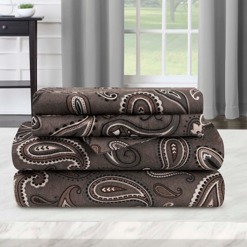 Superior Cotton Flannel Paisley Bed Sheet Set