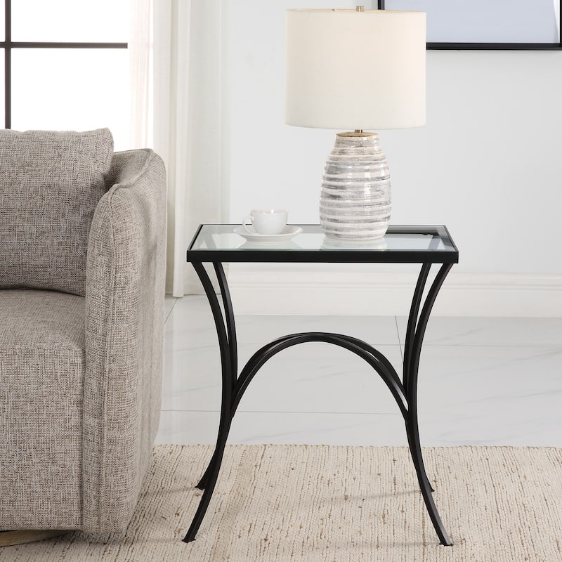 Tempered Glass End Table - 24" - Black and Clear