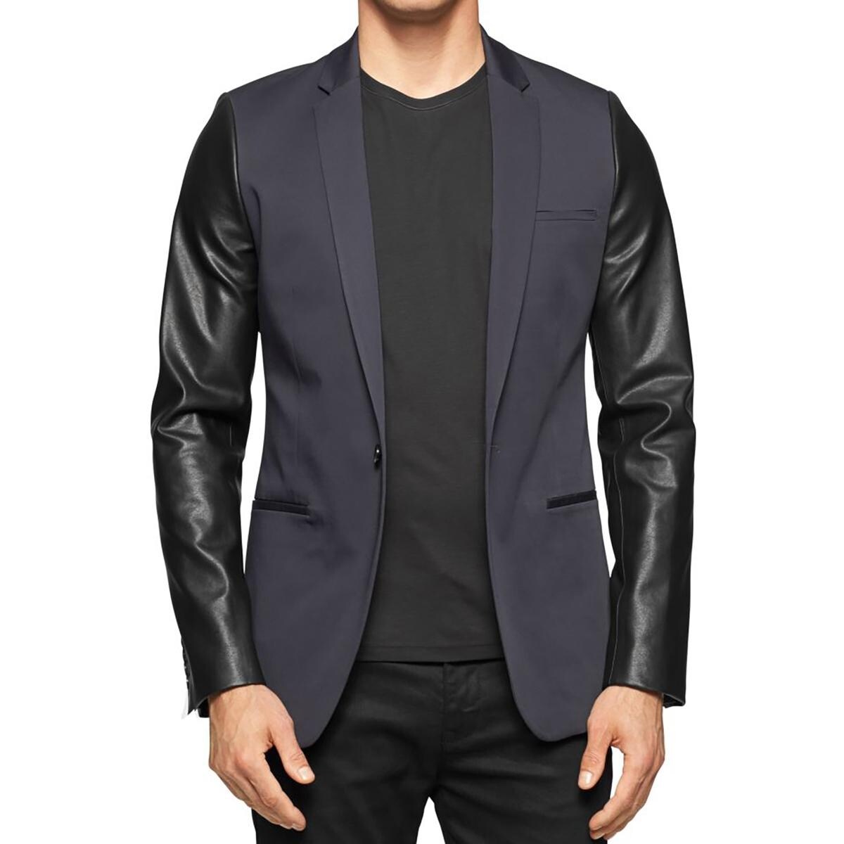 calvin klein faux leather sleeve jacket