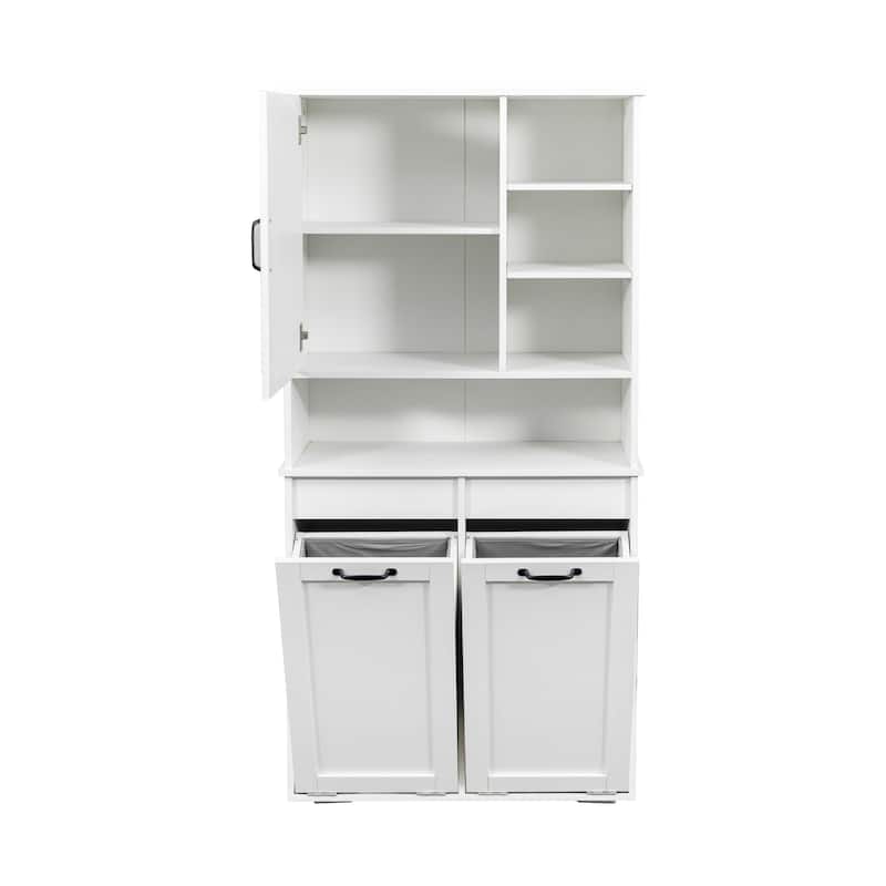 GDFStudio - 63" Freestanding Laundry Storage Cabinet with Tilt-Out Hampers, 4 Layer Open & Adjustable Shelving - Open shelf