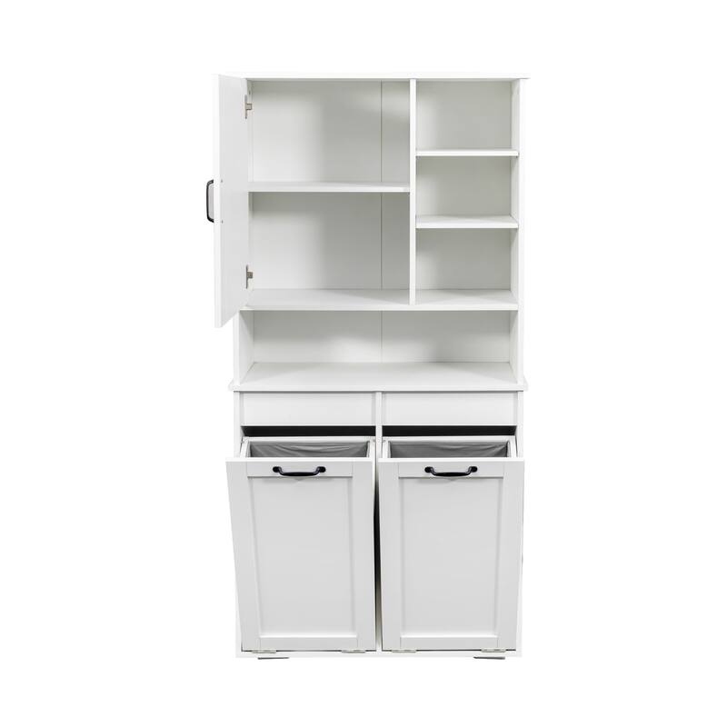 Roomfitters Laundry Cabinet with Doors and Tilt-Out Hampers, Adjustable Shelves and Multiple Storage Compartments, White