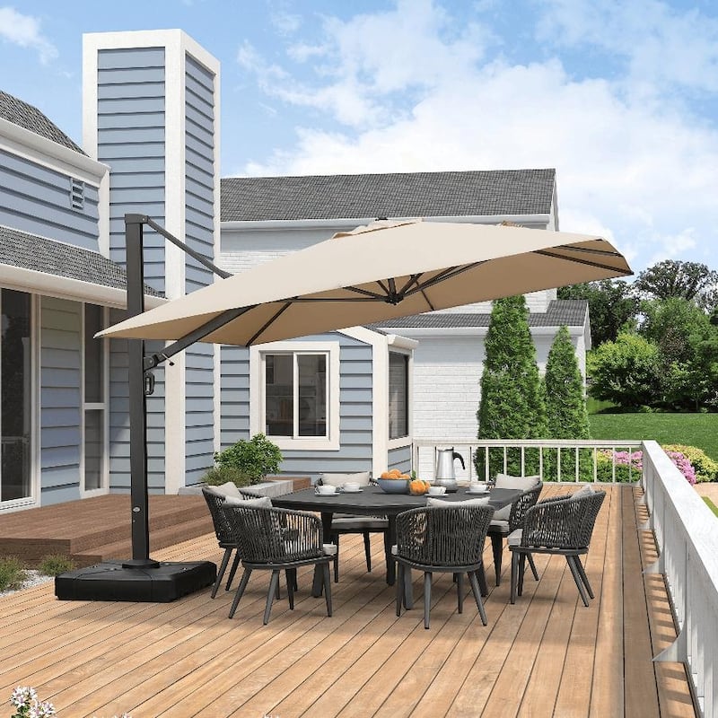 PURPLE LEAF Sturdy Heavy-duty Patio Cantilever Offset Umbrella with 360-degree Rotation - 12ft-Beige