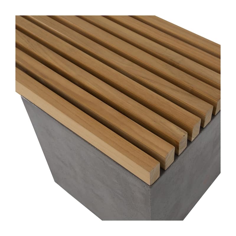 Ezra 67-inch Indoor-Outdoor Concrete and Teak Planter Bench - N/A