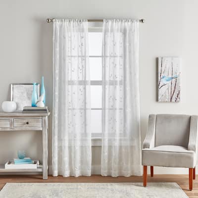 Curtainworks Botanical Embroidery Sheer Rod Pocket Curtain Panel Pair
