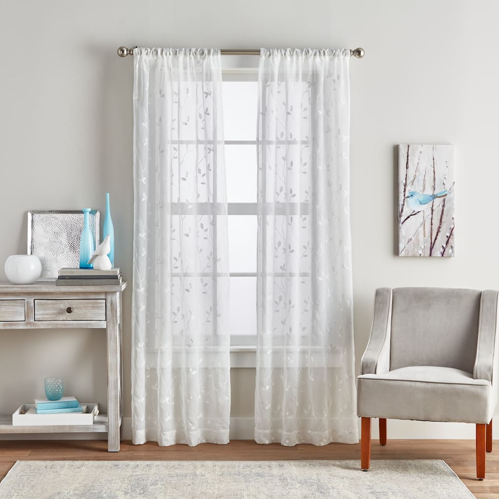 Curtainworks Botanical Embroidery Sheer Rod Pocket Curtain Panel Pair