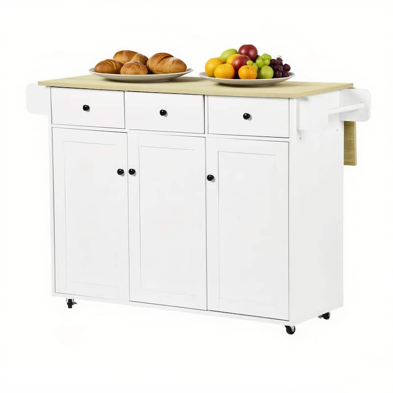 Homy Casa 45.3" Mobile Kitchen Island Cart with Drop Leaf & Storage - BIG