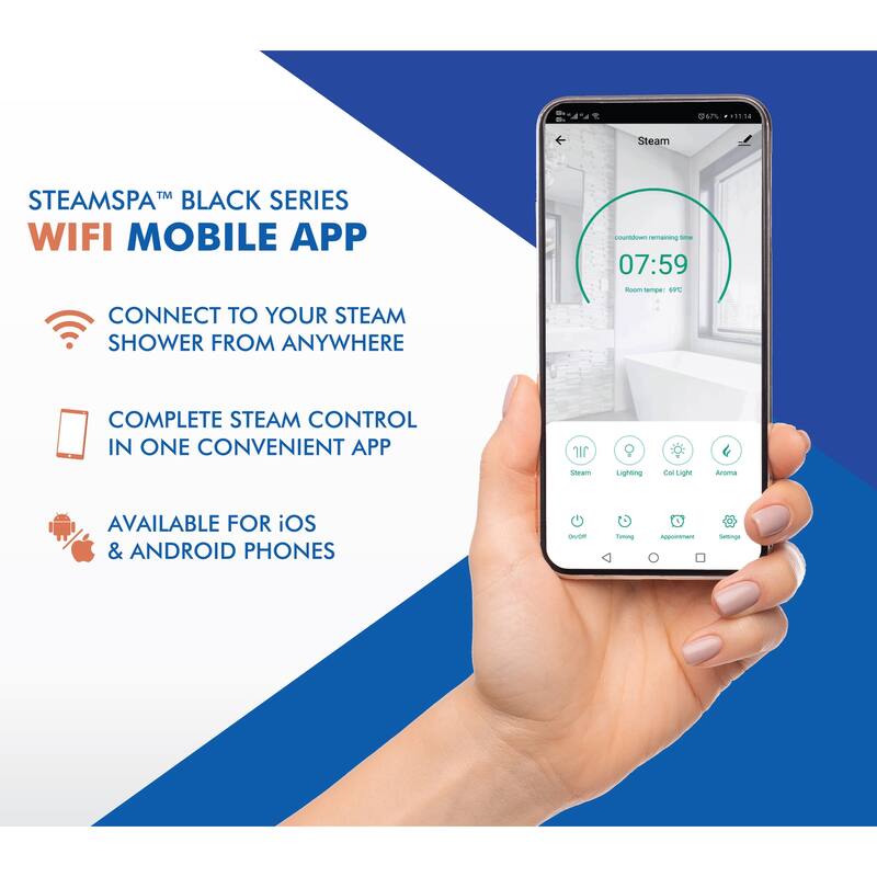 Black Series WiFi and Bluetooth 4.5kW QuickStart Steam Bath Generator Package with Dual Aroma Pump in Brushed Nickel