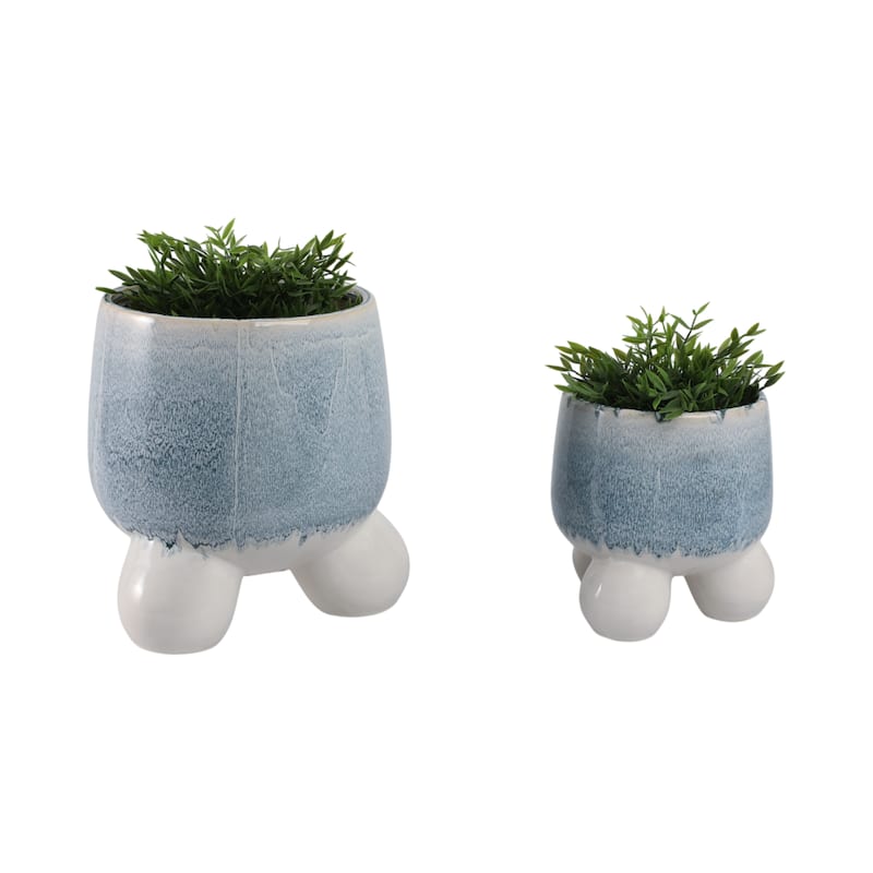 Stoneware Planters Sculptural Tripod Base Modern Containers (Set of 2) - 11" x 11" x 11"