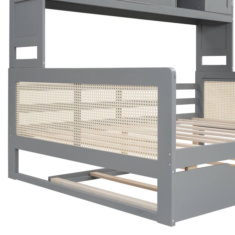 Full Size Wood Storage Daybed with All-in-One Cabinet and 2 Drawers