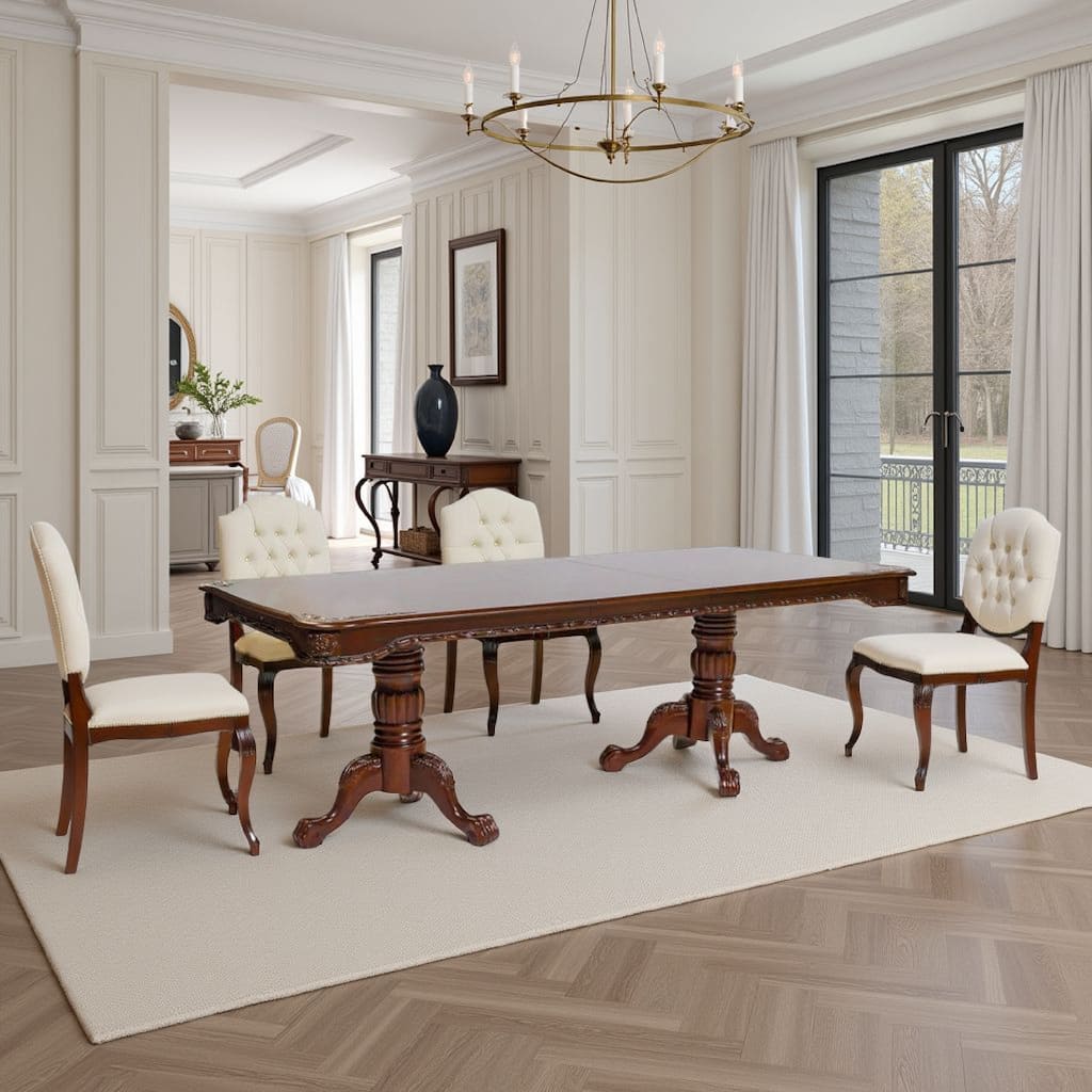 Mina Dining Table, 71-89 Inch Extendable Rectangular Top, Cherry Brown