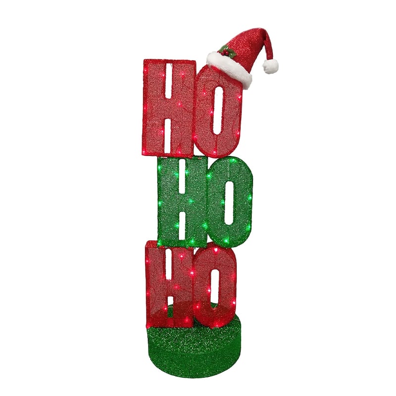 Christmas 4 ft. Lighted Fabric "HOHOHO" w/Santa Hat