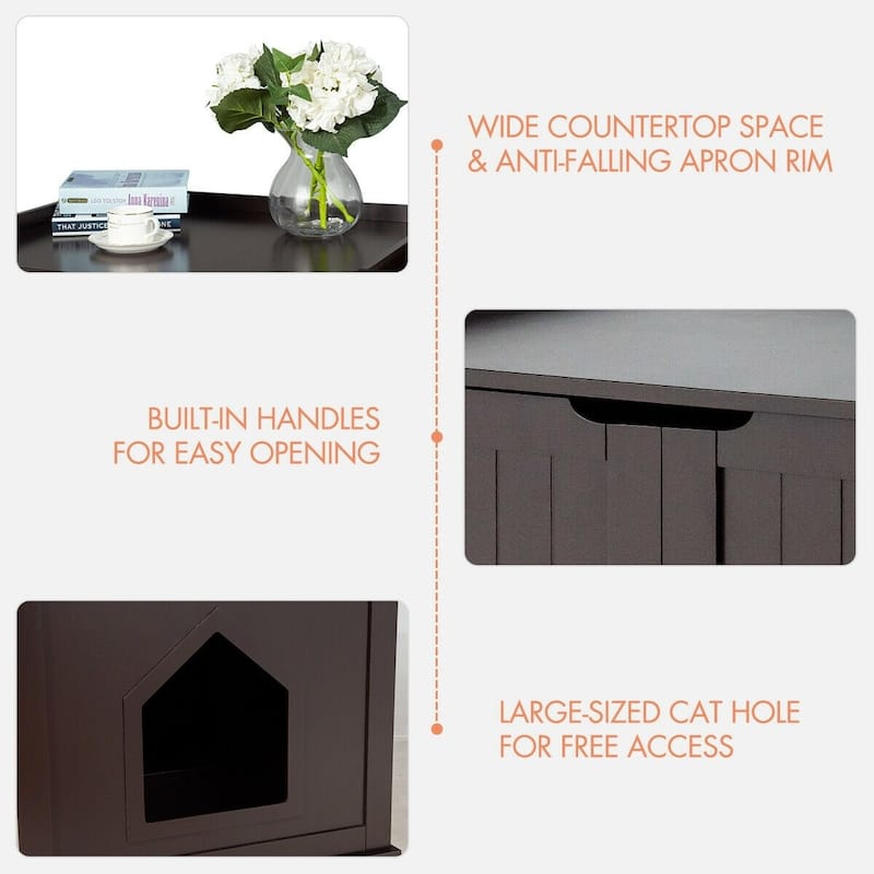 Cat Litter Box Wooden Enclosure Pet House Sidetable Washroom