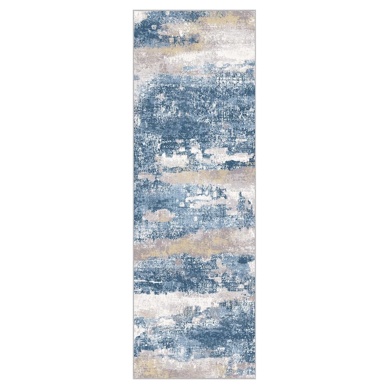 Mcow Modern Abstract Blue & Cream Low-Pile Area Rug