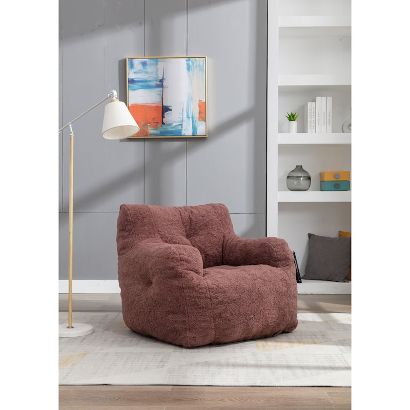 Soft Tufted Foam Bean Bag Chair With Teddy Fabric