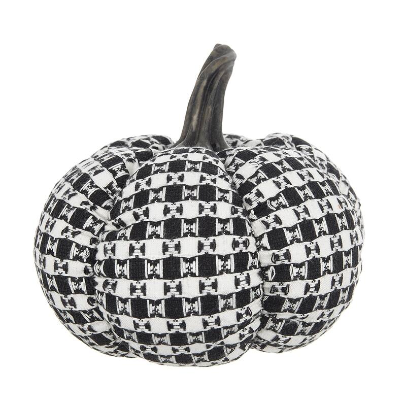 7x7x6.7" Fabric Black-White Plaid Pumpkin Decor, for Holiday Halloween Decoration