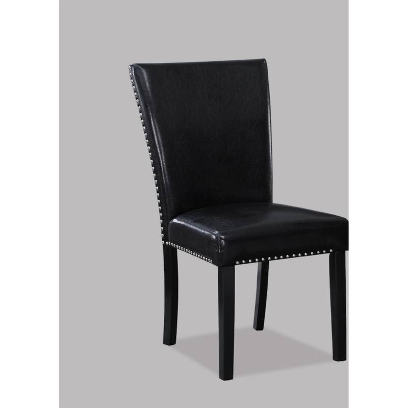 2pc Transitional Upholstered Side Chair with Nailhead Trim Black Faux Leather Upholstery Tufted Nail-head