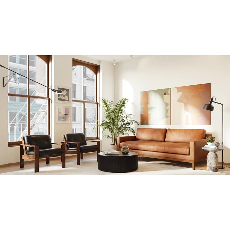 Poly & Bark Zyon 90" Sofa in Cognac Tan - Full Grain Genuine Italian Leather
