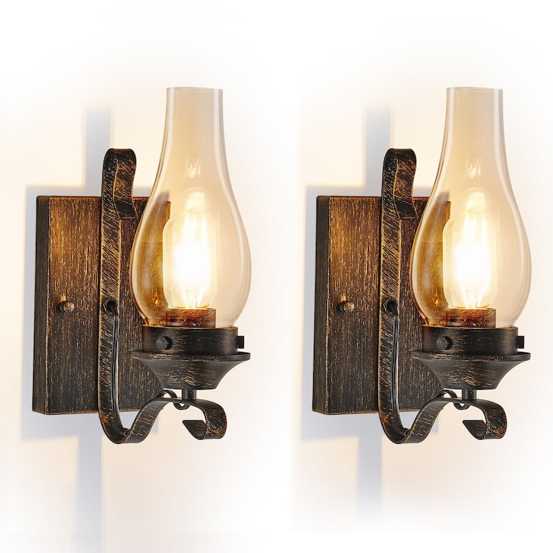 Set of 2 Rustic Farmhouse Wall Sconces, Vintage Industrial Plug-in Wall Lights