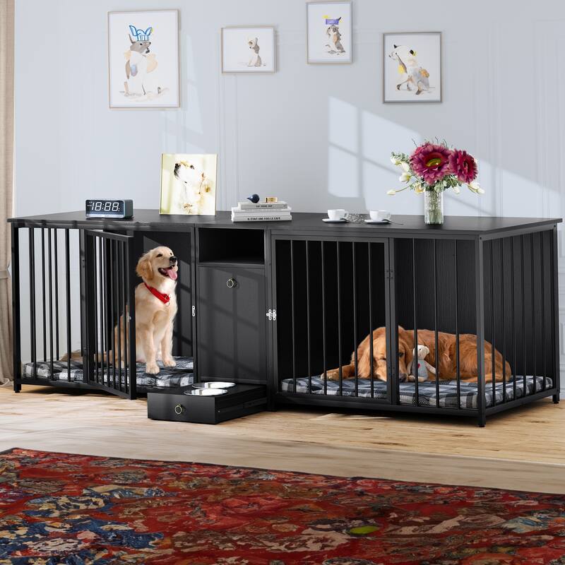 Moasis 3-in-1 Furniture-style Dog Crate Pet Crate with Drawers, TV Stand - 3-IN-1 - Black