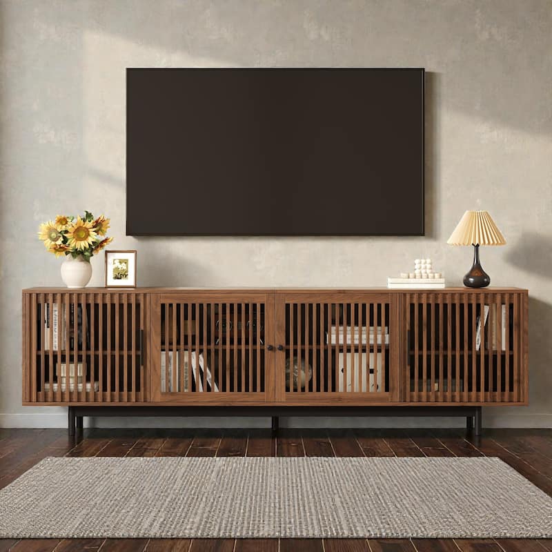 78.7" Modern Walnut TV Stand for TVs up to 85 Inch, Entertainment Center with Closed Storage, Cable Management