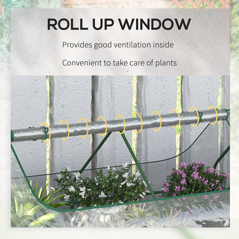 Outsunny Raised Garden Bed with Mini Greenhouse, Steel Outdoor Planter Box with Plastic Cover, Roll Up Window