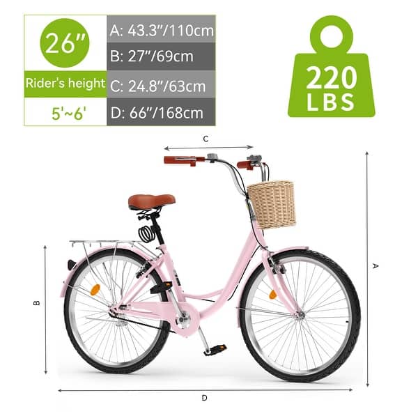 26 Inch Beach Cruiser Bike for Women - 1 Speed Commute Bike for Adults - Womens  Bicycle with Adjustable Seat in Pink/White - 26" - Bed Bath & Beyond -  40899052