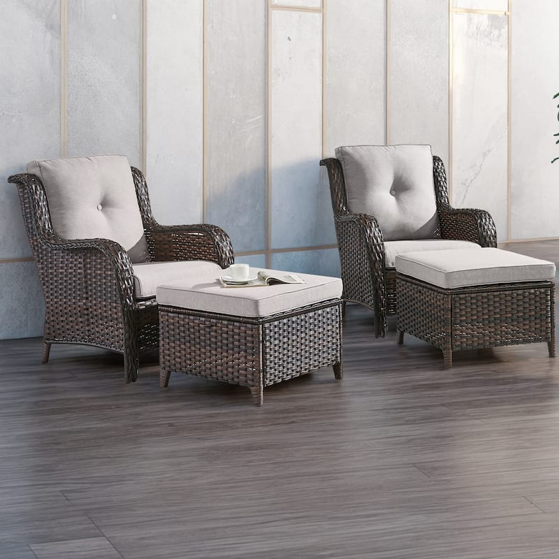 Gymojoy Outdoor Chairs with Ottoman Set of 4 - Brown - Beige