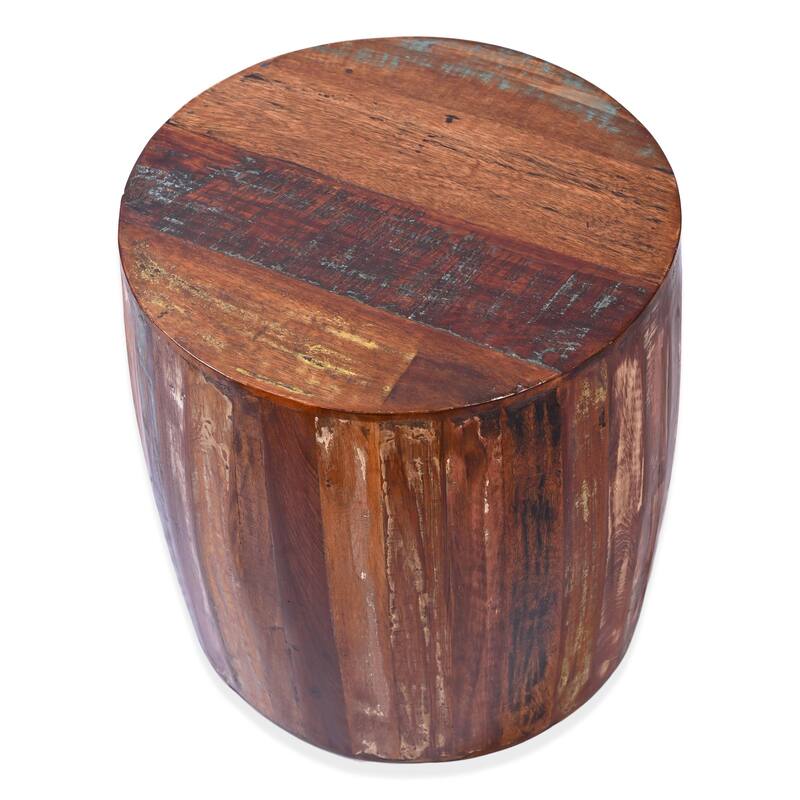Reclaimed Wood round Drum Barrel shaped 18 inch Side table, Accent Table, End Table or Plant Stand.