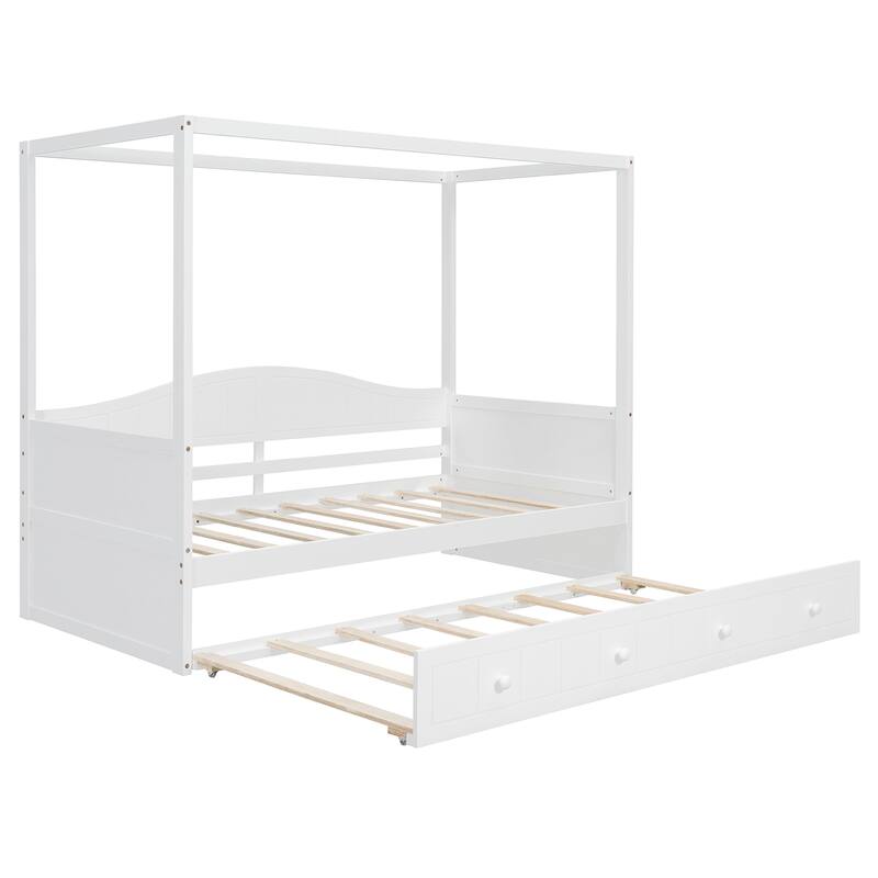 Roomfitters Twin Canopy Daybed with Twin Trundle, Solid Wood Frame