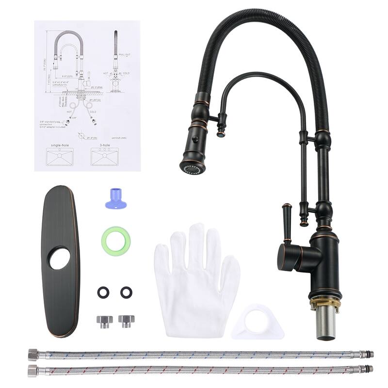 WOWOW Single Handle Gooseneck Pull Down Sprayer Kitchen Faucet